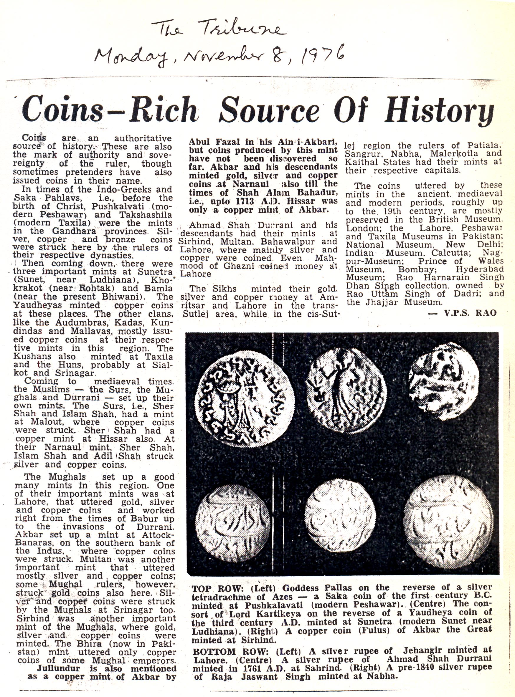 50. Sri VPS Rao on Coins — Rich Source of History